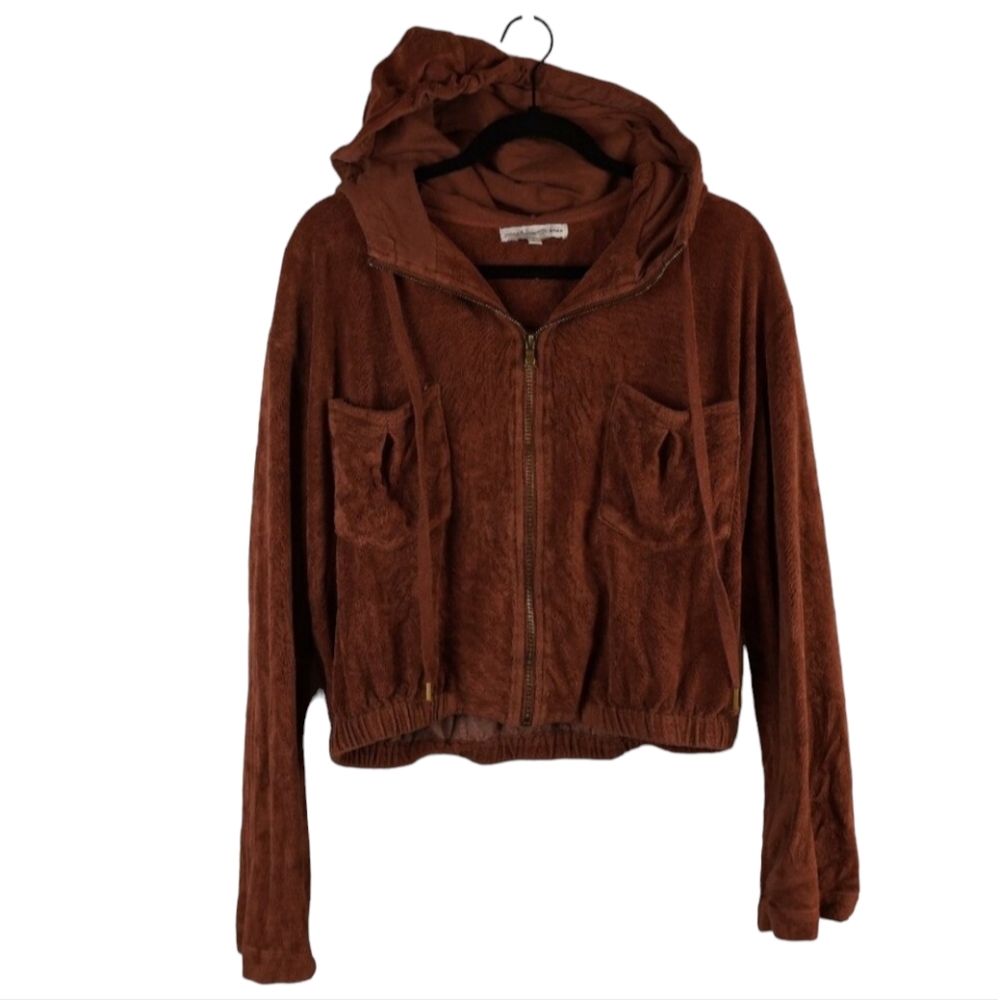 Young Fabulous & Broke Fritzy Velour Brown Full Zip Hoodie Sweatshirt Size Large